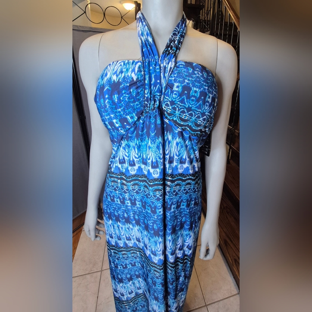 Elegant Blue Patterned Maxi Skirt by Mlle Gabrielle. - Picture 11 of 16